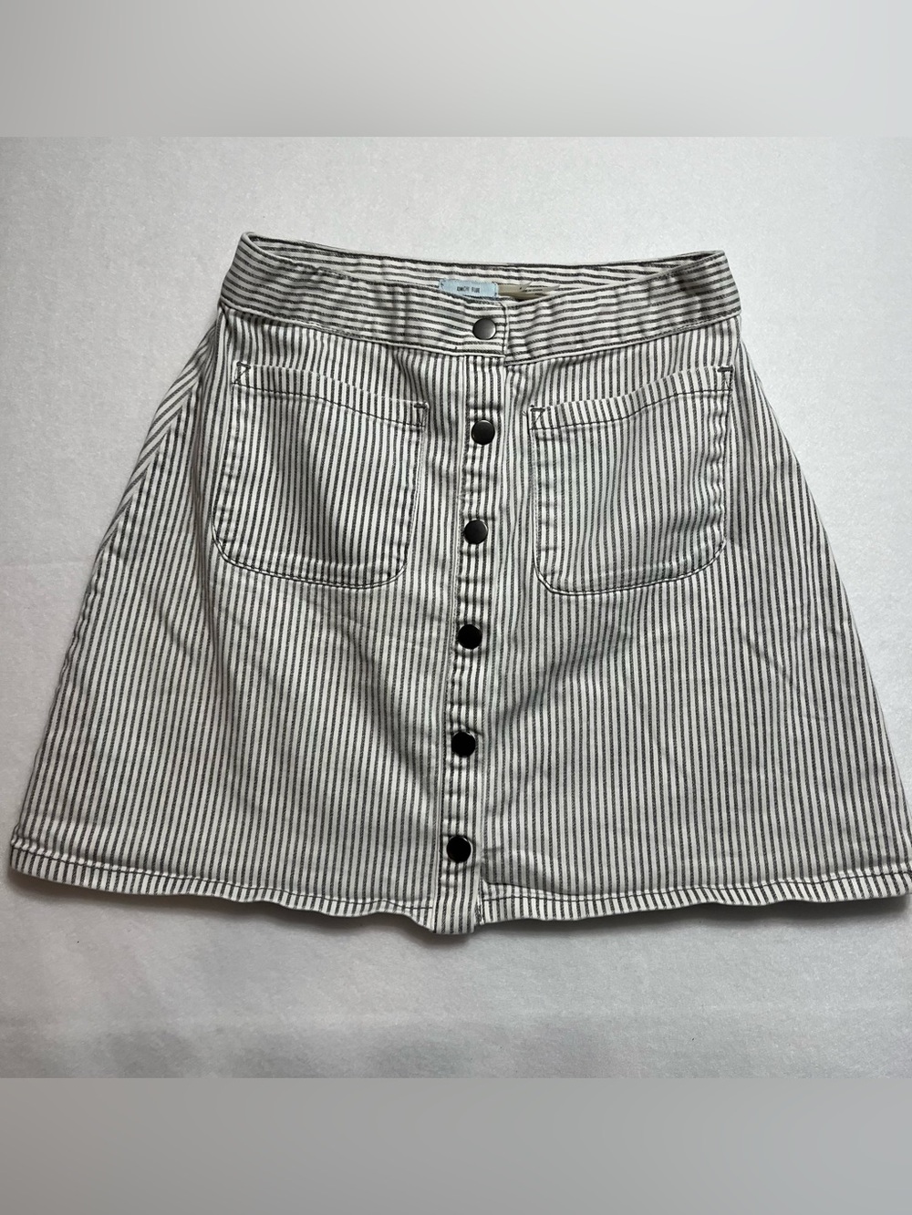 Kimchi Blue Black & White Striped boat look Button-Front Mini Skirt